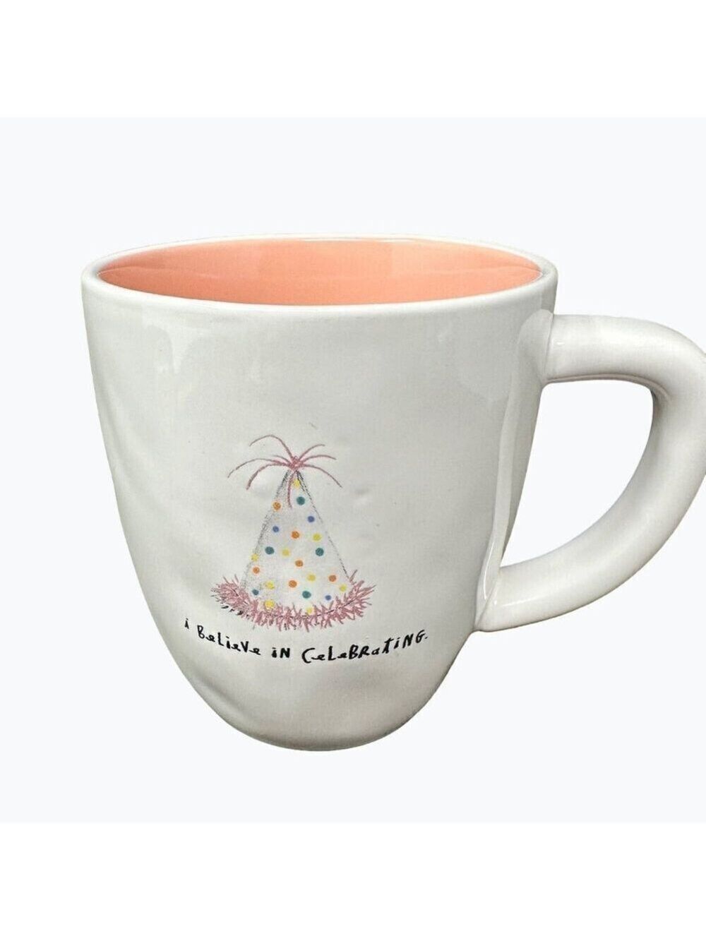 Rae Dunn Birthday Mug Ceramic Large Coffee Cup Magenta Gift Pink Lining Dimples